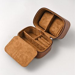 内側がベルベットの牛革製時計収納ジッパーボックス  長方形  サドルブラウン  9x13.2x10.5cm&nbsp;CON-WH0094-44A