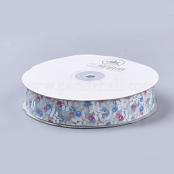 花柄プリントポリエステルオーガンジーリボン  紺碧  1インチ（25mm）  約100ヤード/ロール&nbsp;ORIB-Q034-04