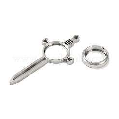 304ステンレススチールロケットビッグペンダント  ガラスと  剣のチャーム  ステンレス鋼色  65x30x6mm  穴：3mm&nbsp;STAS-S132-09P-01