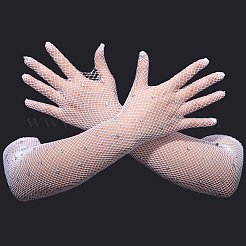 ポリエステルメッシュロンググローブ  ラインストーン付き  カーニバル衣装アクセサリー  ホワイト  455x55x2mm&nbsp;AJEW-WH20020-003A