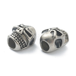 304ステンレススチールヨーロピアンビーズ  大穴ビーズ  スカル  アンティークシルバー  13.5x11.5x9.5mm  穴：4.5mm&nbsp;STAS-I181-118AS