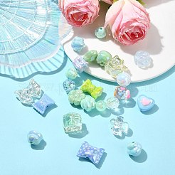 UVメッキアクリルビーズ  混合図形  ターコイズ  8~26x8~30x8~15mm  穴：1.8~3mm  約40個/セット&nbsp;FIND-CJC0010-90B