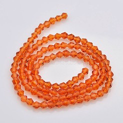 カット加工ダブルコーンガラスビーズ連売り  レッドオレンジ  3x3mm  穴：1mm  約125~130個/連  13.8インチ&nbsp;X-EGLA-P017-3mm-06