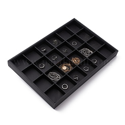 黒のレザーで覆われた、積み重ね可能な木製ディスプレイトレイ  24のコンパートメント  24x35x3cm&nbsp;X-PCT107