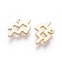 304ステンレススチールチャーム  星座/星座  18KGP本金メッキ  水瓶座  8x12.1x1.1mm  穴：0.6mm&nbsp;STAS-L227-001D