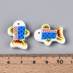 印刷された不透明樹脂ビーズ  魚  カラフル  18x25x6mm  穴：1.4~1.5mm&nbsp;RESI-N043-23B