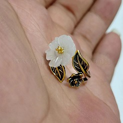 レトロな亜鉛合金のカフリング  花  模造和田玉  アンティーク黄金＆プラチナ  内径：15~20mm&nbsp;FS-WGEAFAD-01