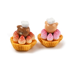 オペーク樹脂カボション  動物の形をしたイチゴ入りケーキ  ミックスカラー  28~29x24.5x26.5mm&nbsp;RE-C001-01