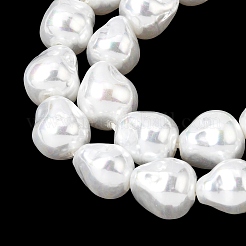 電気メッキガラスシェルパールビーズ連売り  不規則な涙  ホワイト  10~11x9~11mm  穴：1~1.2mm  約38個/連  15.75''（40センチメートル）&nbsp;BSHE-B009-D01-01