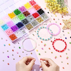 DIYジュエリー作成キット  ガラスおよびCCBプラスチックビーズを含む  鉄製ラインストーンスペーサービーズと合金チャーム  ミックスカラー  6.5mm  穴：1.5mm&nbsp;DIY-YW0017-75