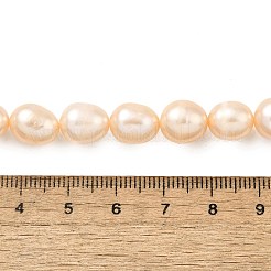 天然養殖淡水パールビーズ連売り  ライス  グレード5 A  桃パフ  9~10mm  穴：0.6mm  約35~36個/連  15.55''~15.75''（39.5~40センチメートル）&nbsp;PEAR-I007-01F-07B