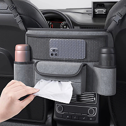 ユニバーサルイミテーションレザー車用収納ポケット  席間のハンドバッグホルダー  ナイロンストラップ付きマルチポケット自動車用シートオーガナイザー  濃いグレー  400x250x30mm&nbsp;ABAG-WH0040-07A