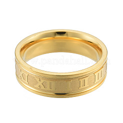 201ステンレススチール製ローマ数字指輪（女性用）  ライトゴールド  内径：17mm&nbsp;RJEW-N043-08LG