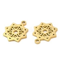 イオンプレーティング（IP）304ステンレススチールチャーム  レーザー切断  ハートチャーム付きの花  ゴールドカラー  15x13x1mm  穴：1.6mm&nbsp;STAS-J042-03G