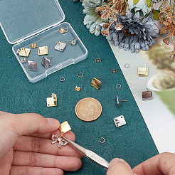 菱形 304 ステンレス スタッド イヤリング 金具  ピアスキャッチと丸カン付き  ミックスカラー&nbsp;STAS-LP0001-13