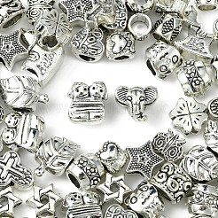 64個 16スタイル チベットスタイル 合金 ヨーロッパ ラージホールビーズ  混合図形  アンティークシルバー  7~15x7~11.5x6~9mm  穴：2~6.5mm  4個/スタイル&nbsp;FIND-FS0002-63