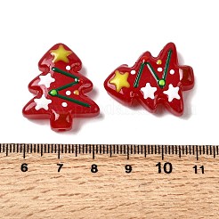 クリスマステーマの手作りランプワークビーズ  クリスマスツリー  レッド  25~26.5x18.5~22.5x6.5~7.5mm  穴：1.6~1.8mm&nbsp;LAMP-I027-07W