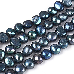 天然養殖淡水パールビーズ連売り  研磨両側  染め  マリンブルー  5~7x5~8.5x3~6mm  穴：0.6mm  約60~64個/連  13.78~14.57インチ（35~37cm）&nbsp;PEAR-I004-01C