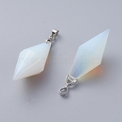 オパールペンダント  プラチナトーン真鍮製アイスピックピンチベイル  多面カット  双円錐形  45~46x16~17mm  穴：4.5x4mm&nbsp;G-G807-D06