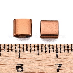 電気めっきガラスシードビーズ  2穴  正方形  銅メッキ  5x4.5~5.5x2~2.5mm  穴：0.5~0.8mm&nbsp;SEED-S023-44C-04