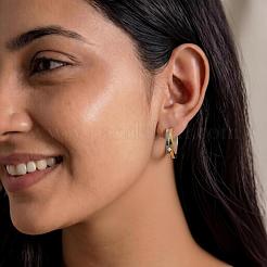 女性用ツートンカラー304ステンレススチール製ラインストーンフープピアス  本金メッキ&ステンレススチールカラー  20x4mm&nbsp;OJ2357-1
