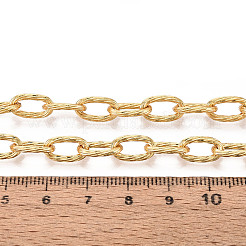 真鍮製アズキチェーン  溶接されていない  スプールで  テクスチャ付き楕円形  ゴールドカラー  11.5x6.5x1.5mm  約32.81フィート（10m）/ロール&nbsp;CHC-T018-27G