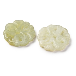 天然秀岩翡翠彫刻ペンダント  フラットラウンドのチャーム  花  27~27.5x27~28.5x3.5~4.5mm&nbsp;G-M195-04D