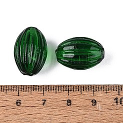 手作りのリブ付きランプワークビーズ  オーバル  濃い緑  19~20x12.5~14mm  穴：1.5~2.5mm&nbsp;LAMP-N042-01F