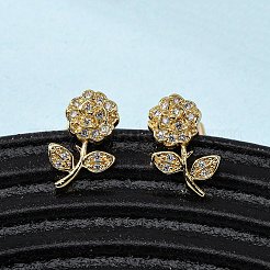 真鍮マイクロパヴェクリアキュービックジルコニアフラワースタッドピアス  16KGP本金メッキ  13x8.5mm&nbsp;EJEW-K267-35G