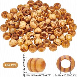 松天然木ビーズ  染め  ラージホールビーズ  ロンデル  ナイロン包装真空バッグ付き  19~19.5x14.5~15mm  穴：9~11mm  100個/セット&nbsp;WOOD-OC0001-21