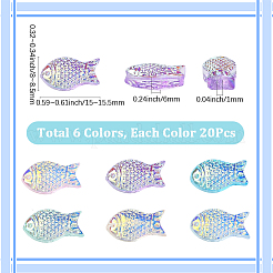 100個 5色 魚 手作りガラスビーズ  ミックスカラー  15~15.5x8~8.5x6mm  穴：1mm  20個/カラー&nbsp;GLAA-SC0002-80C
