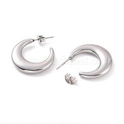変色しない304ステンレススチール製三日月スタッドピアス（女性用）  ステンレス鋼色  27.5x21x4mm  ピン：0.8mm&nbsp;LS-EJEW-F280-05D-P