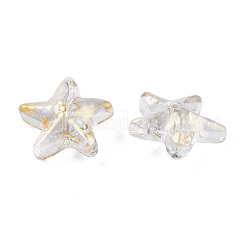 透明なスプレー塗装ガラスビーズ  グリッターパウダー付き  ヒトデ  ゴールデンロッド  14x15x6.5mm  穴：1mm&nbsp;GLAA-N035-027-D01