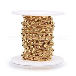 イオンプレーティング（IP）304ステンレススチールツイストチェーン/カーブチェーン  サテライトチェーン  スプールで  ハンダ付け  18KGP本金メッキ  1.8x1.4x0.4mm  ビーズ：3.5x3.5mm  約32.8フィート（10m）/ロール&nbsp;CHS-H024-01G-A