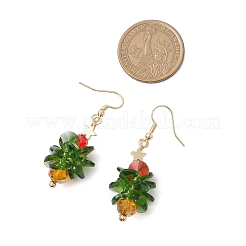 クリスマスツリーのガラスのダングルイヤリング  304ステンレススチールピアスフック付き  ゴールドカラー  51x17mm&nbsp;EJEW-JE06128