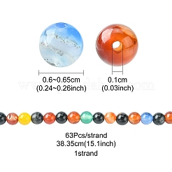 天然石瑪瑙ビーズ連売り  染め＆加熱  ラウンド  カラフル  6~6.5mm  穴：1mm  約63個/連  15.10''（38.35センチメートル）&nbsp;G-YW0001-33B
