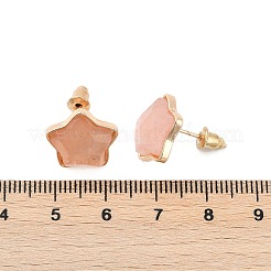 天然なローズクォーツスタッドピアス  真鍮のピン付き  スター  ゴールドカラー  13.5x14mm&nbsp;EJEW-H153-01G-02
