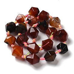 天然石瑪瑙ビーズ連売り  染め＆加熱  多面カット  双円錐形  サドルブラウン  14~15x16~16.5x13.5~15mm  穴：2.5mm  約19個/連  15.55''（39.5センチメートル）&nbsp;G-K334-03B