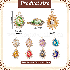 18個9色ガラスペンダント  合金パーツ  花と涙  ゴールドカラー  ミックスカラー  31x22x11.5mm  穴：2.5mm  2個/カラー&nbsp;FIND-PH0022-22