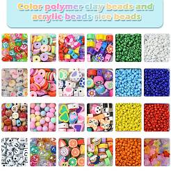 DIY ポリマー粘土、ガラスシード、アクリルビーズ作成キット  ミックスカラー  3~13x3~11x3~5mm  穴：1~2mm&nbsp;DIY-FS0006-38