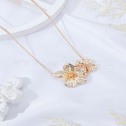 女性用合金1花ペンダントネックレス2個  ゴールドカラー  16.14インチ（41cm）&nbsp;NJEW-LP0006-03G