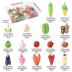 樹脂製アイアンペンダント32個、16スタイル  人工野菜のテーマ  混合図形  ミックスカラー  16~32.5x9~23.5x7~16.5mm  穴：1.8~2mm  2個/スタイル&nbsp;RESI-FS0002-26