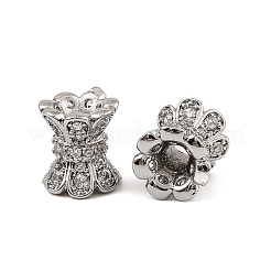 真鍮製マイクロパヴェキュービックジルコニアビーズ  花  プラチナ  8x7mm  穴：1.6mm&nbsp;KK-K374-21P