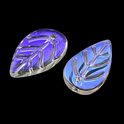 クリアガラスペンダント  葉のチャーム  クリアAB  18x11x3mm  穴：1.2mm&nbsp;GLAA-YW0003-05