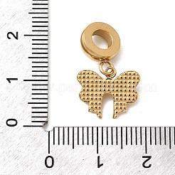304ステンレススチール製ヨーロピアンダングルチャーム  蝶結びの大きな穴のペンダント  イオンプレーティング（ip）  ゴールドカラー  22mm  穴：4.5mm&nbsp;STAS-D153-16G
