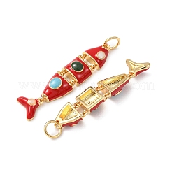 真鍮製エナメルペンダント  魚のチャーム  カドミウムフリー＆鉛フリー  ラックめっき  長持ちメッキ  丸カン付き  18KGP本金メッキ  ミックスカラー  32x8x4mm  穴：3mm&nbsp;KK-C143-44A-G
