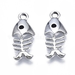 合金エナメルチャーム  カドミウムフリー＆鉛フリー  魚の骨  プラチナ  18.5x8x3mm  穴：1.8mm&nbsp;X1-ENAM-N054-49-RS