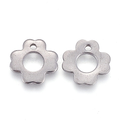 変色しにくい304ステンレススチールチャーム  レーザー切断  中空  クローバー  ステンレス鋼色  10x10x1mm  穴：1.2mm&nbsp;STAS-L238-066P