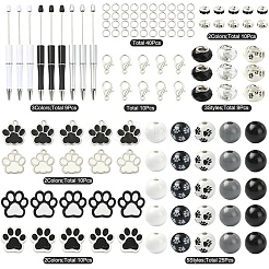 犬の足跡ビーズペンのDIY製作セット  ABSプラスチックボールペンを含む  ウッドビーズ  合金エナメルチャーム  ガラスヨーロピアンビーズ  ミックスカラー  148x12mm&nbsp;DIY-YW0017-35