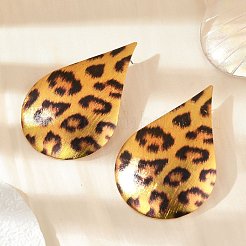 ヒョウ柄合金ダングルスタッドピアス  ゴールドカラー  ティアドロップ  69x45mm&nbsp;EJEW-K304-01E-G
